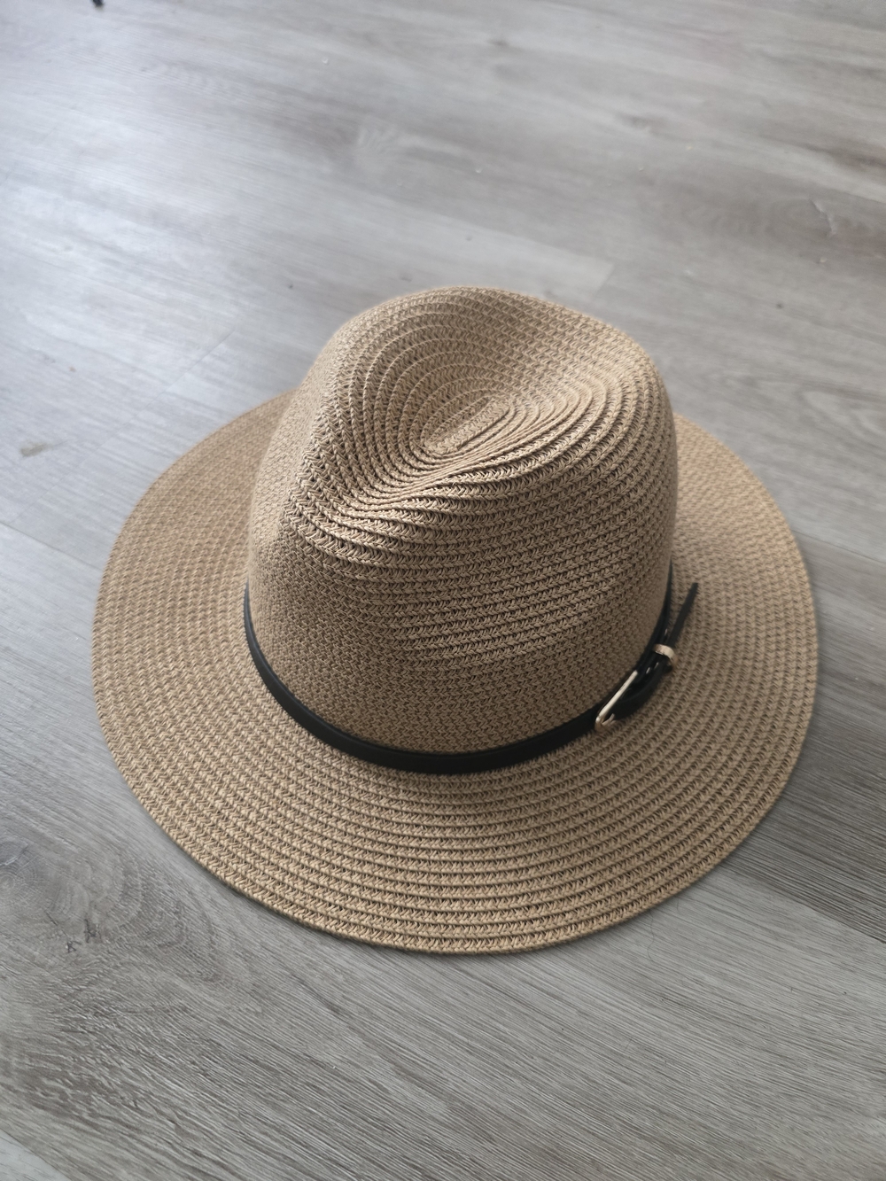 Tan Straw Fedora Hat with Black Band